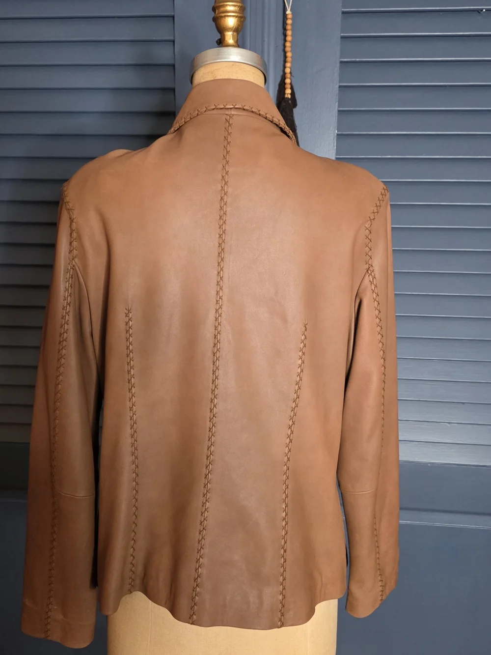 Michael Kors NWOT Cognac Tan Genuine Leather Jacket Stitch Detail